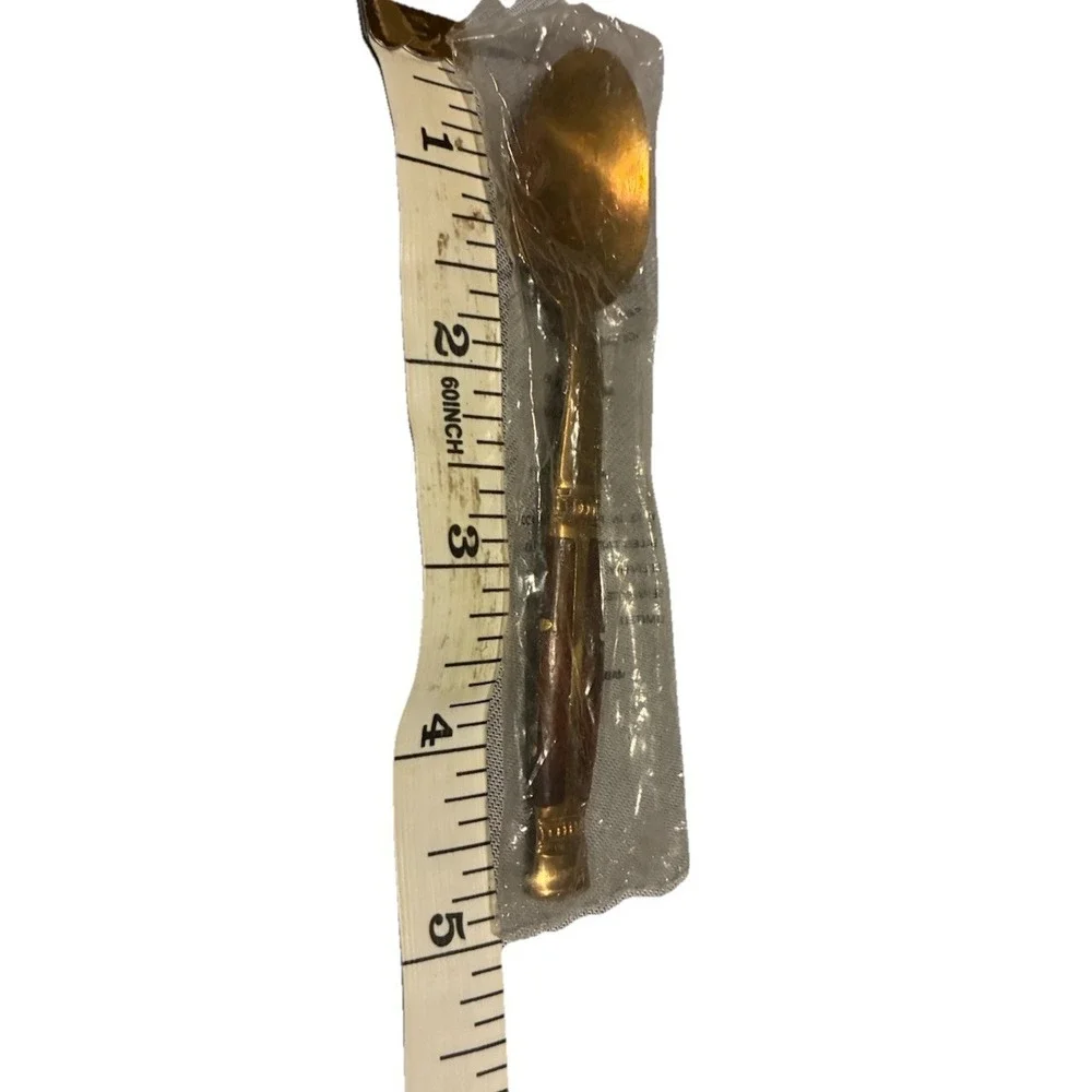 Vintage Demitasse Coffee Spoon  Brass And Wood 4.75
